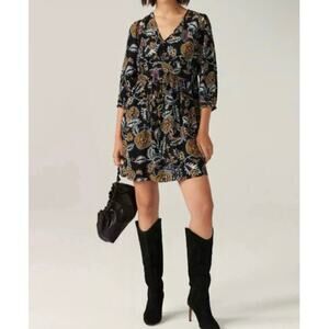 ba&sh NWT Volver Floral Noir Black Babydoll Mini Dress Size Large US 8